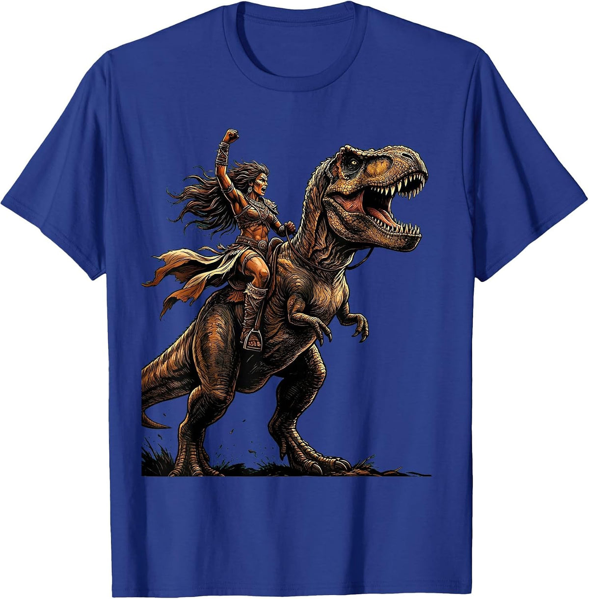 Men's Dino Rider Wild T-Rex Rearing Dinosaur Design T-Shirt - Royal Blue