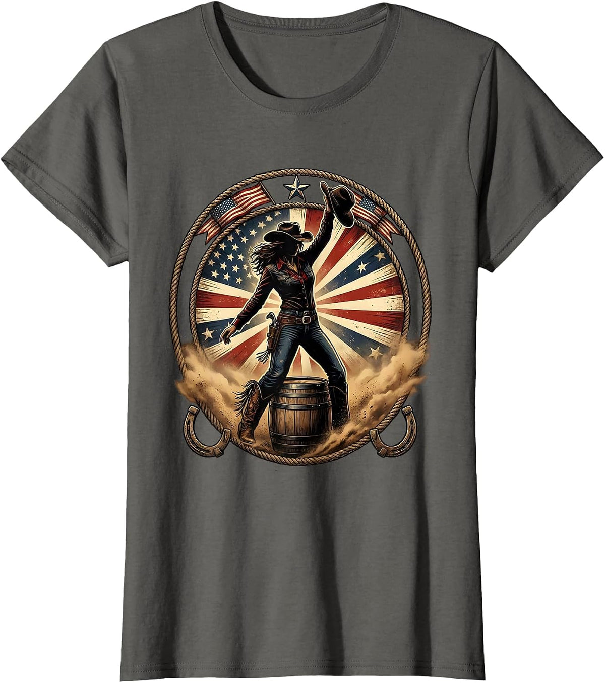 Women's Cowgirl Barrel Racing Dust Cloud Illustration T-Shirt - Asphalt Grey