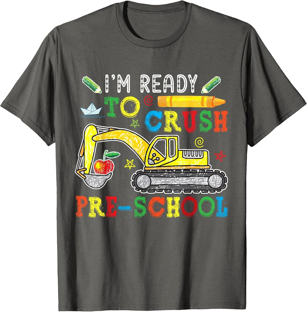 Boys Ready to Crush Pre-School Excavator Back to School Kids T-Shirt - Asphalt Grey