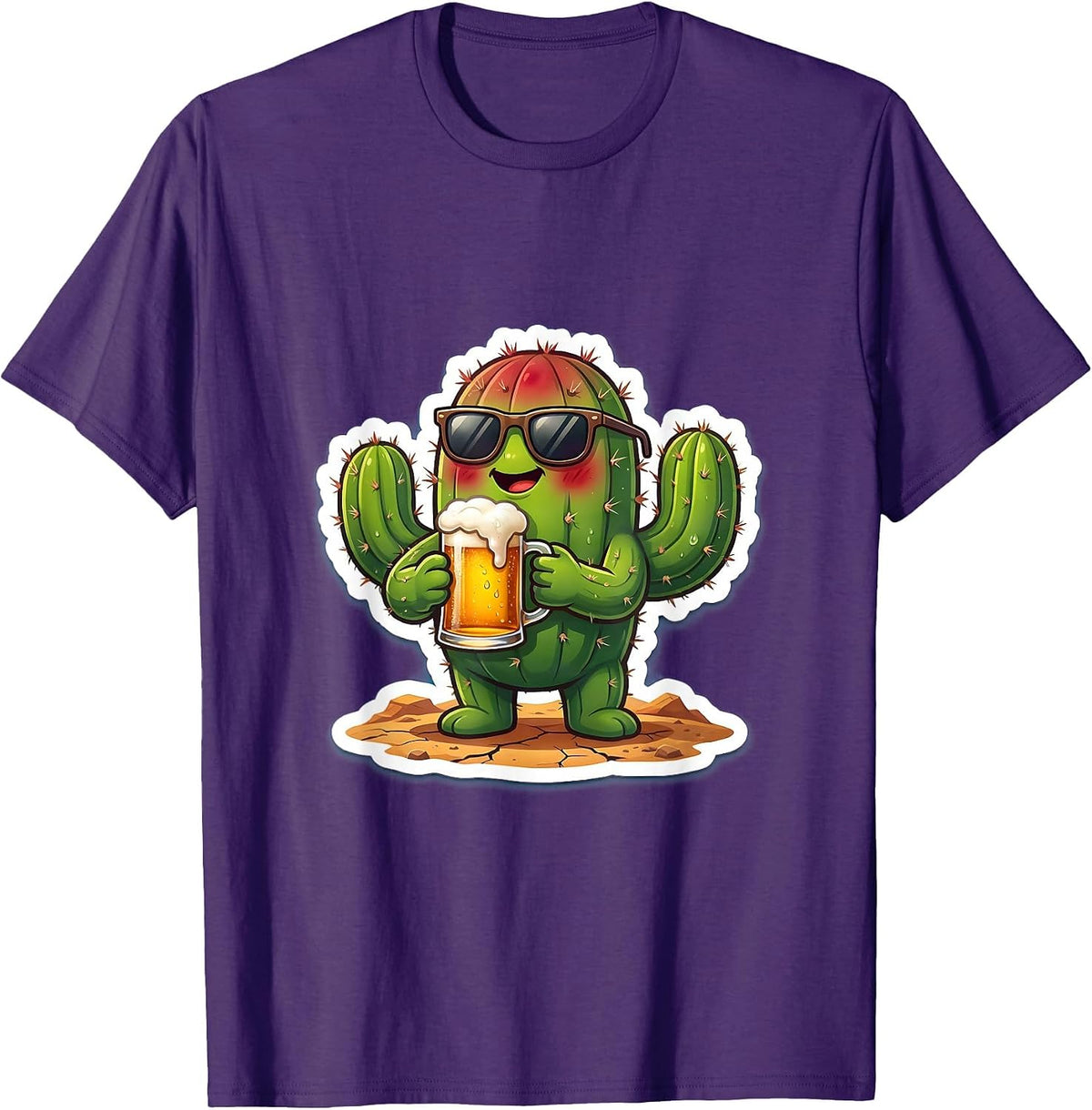 Men's Sunburned Cactus Frosty Beer Desert Graphic T-Shirt - Purple