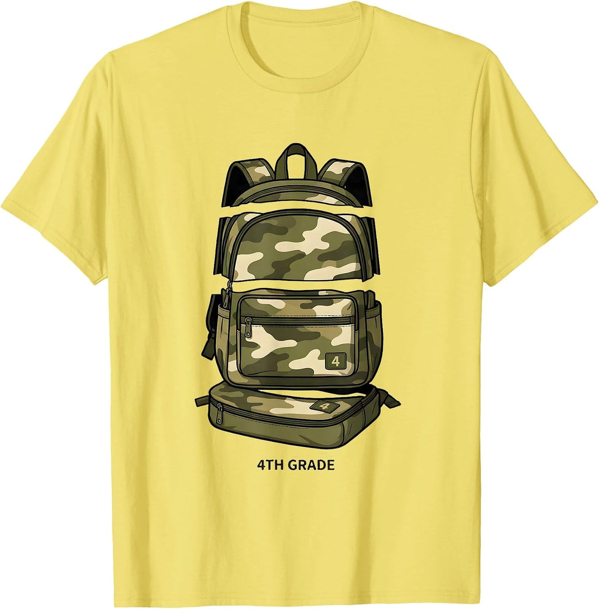 Men's 4th Grade Camo Back To School Boy Teacher Grade Level T-Shirt - Lemon Yellow