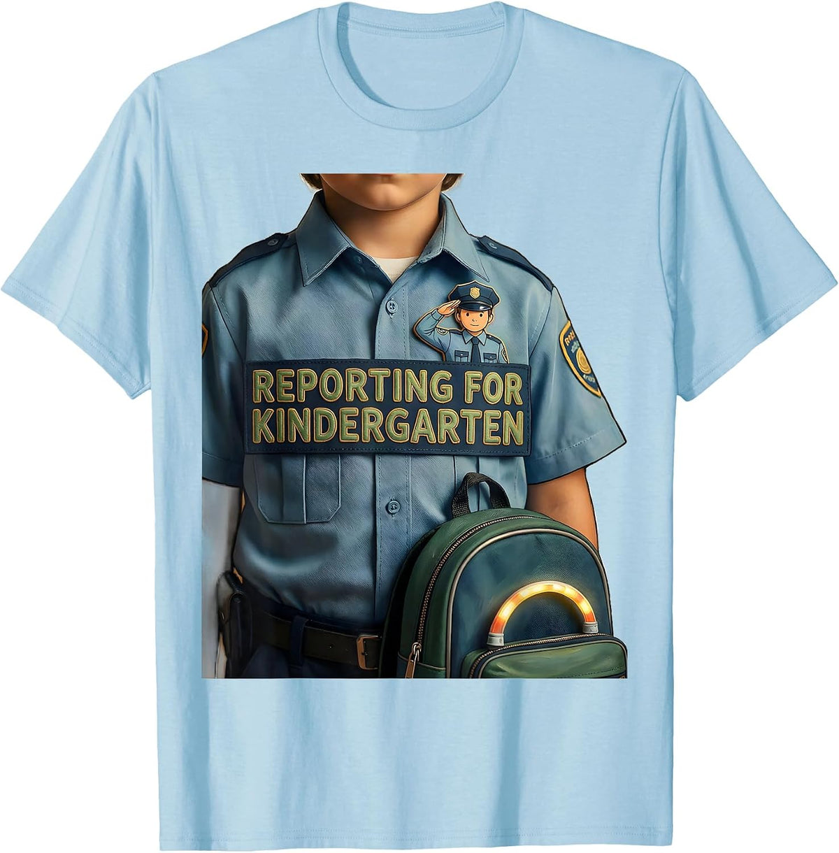 Reporting For Kindergarten Playful Police Officer Kids T-Shirt - Baby Blue
