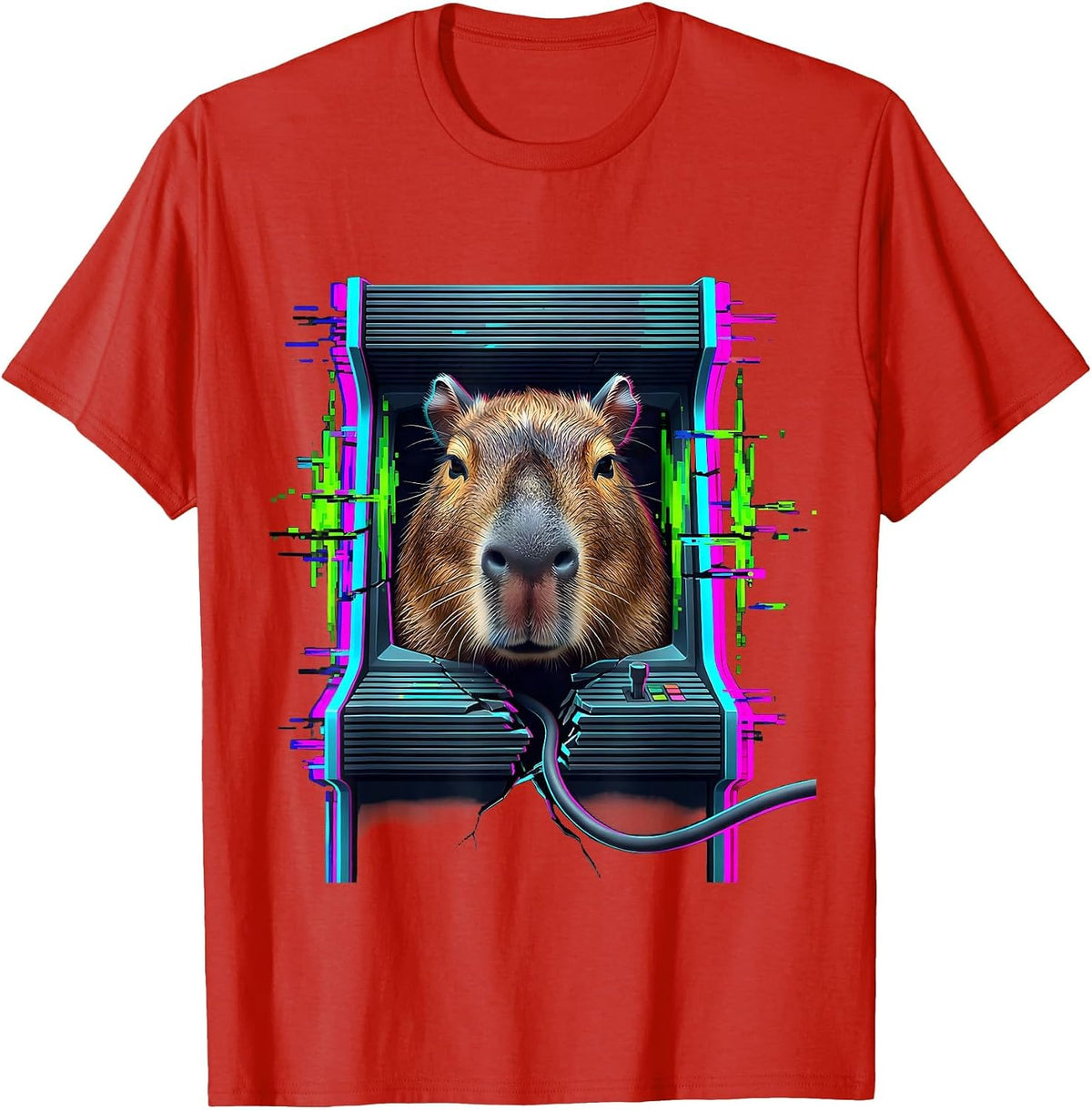 Men's Capybara Glitch Gamer Meme Humor Funny T-Shirt - Red