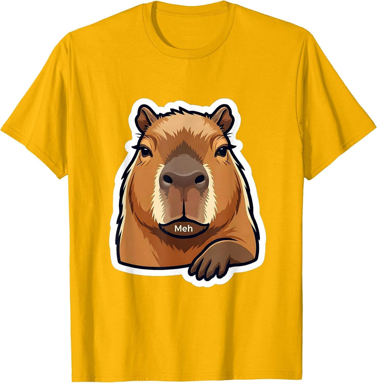 Men's Meh Funny Capybara Meme Animal Humor Youth Kids T-Shirt - Golden Yellow