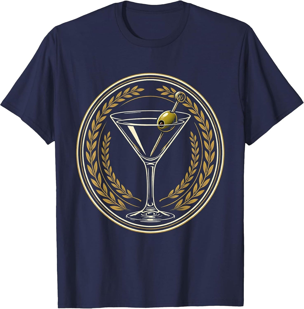 Men's Classic Martini Glass with Olive Illustration T-Shirt - Navy Blue