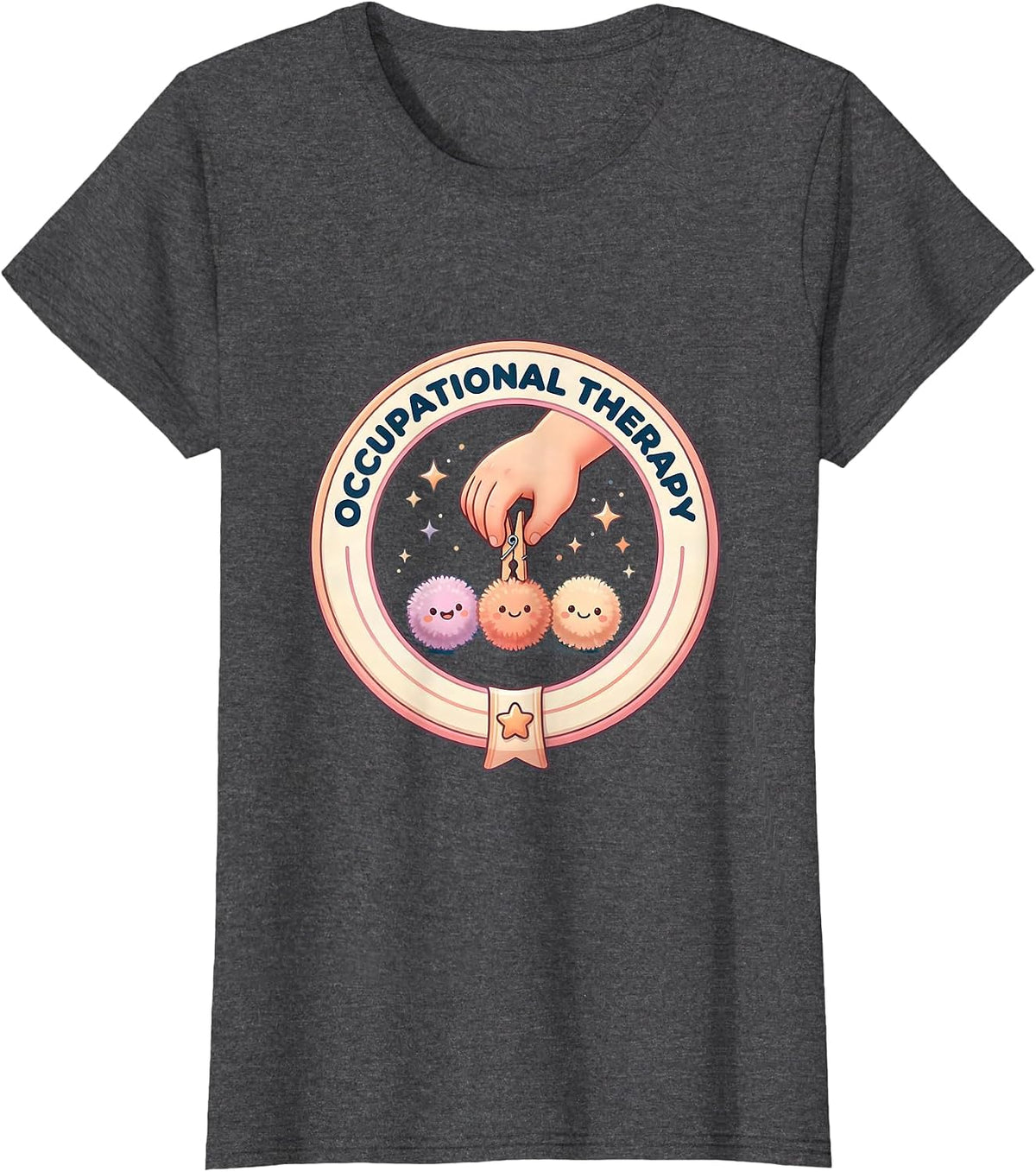 Women's Occupational Therapy Cute Kawaii OT Month Retro Badge T-Shirt - Dark Heather Grey