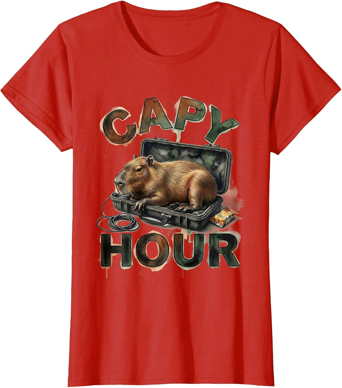 capy hour Watercolor Capybara Gamer Humor Gift T-Shirt - Red