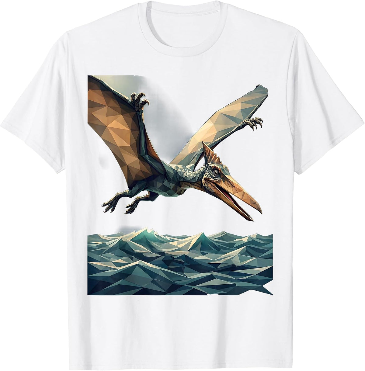Pterodactyl Swooping Over Ocean Waves Dinosaur T-Shirt - White