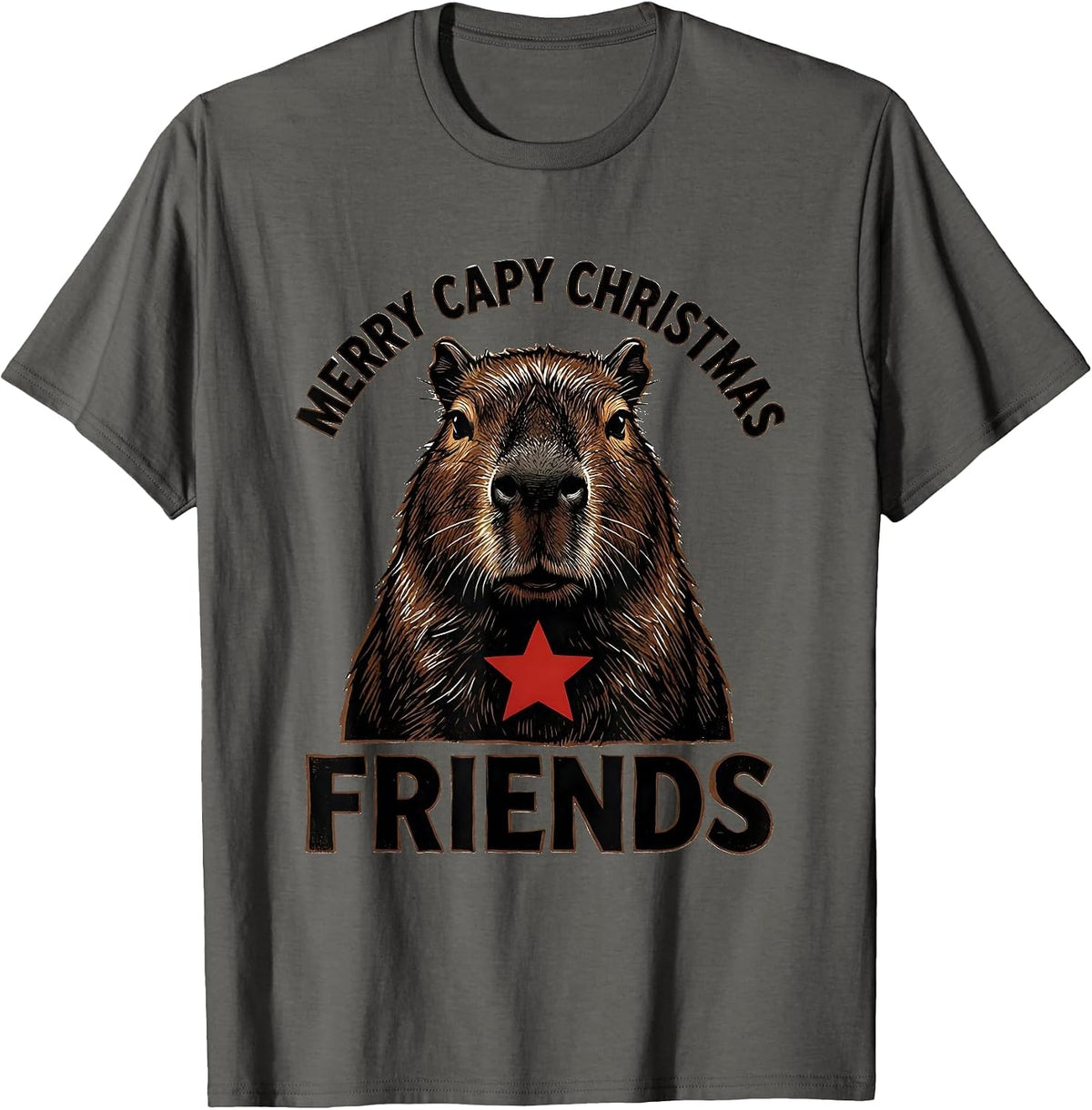 Men's Merry Capy Christmas Friends Funny Capybara Animal Lover T-Shirt - Asphalt Grey