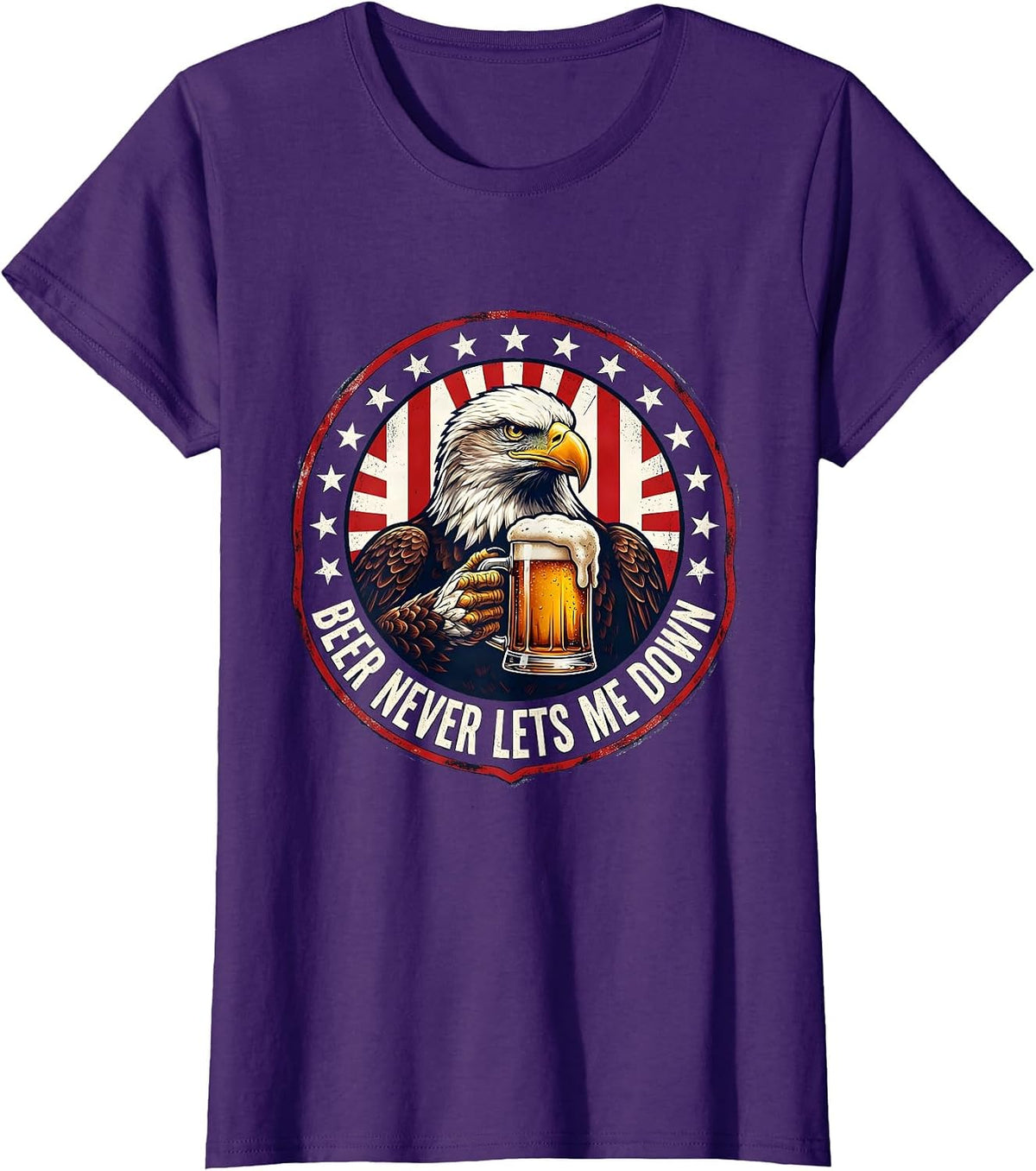 Women's Beer Never Lets Me Down Funny Drinking Design T-Shirt - Purple