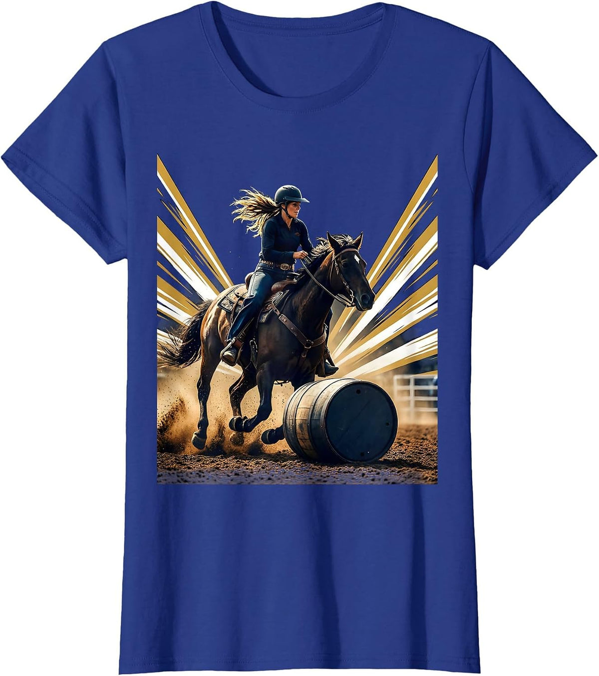 Women's Barrel Racing Ponytail Flying Rodeo Graphic T-Shirt - Royal Blue