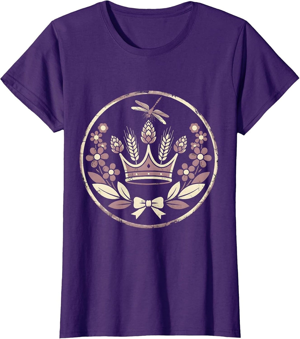Women's Beer Crown Hops and Barley Royalty Design T-Shirt - Purple