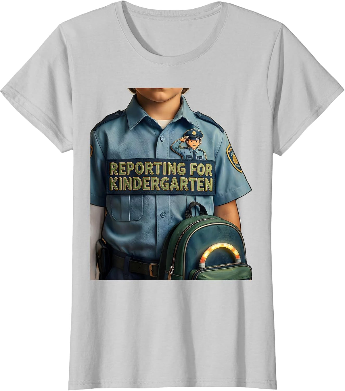 Reporting For Kindergarten Playful Police Officer Kids T-Shirt - Silver Grey