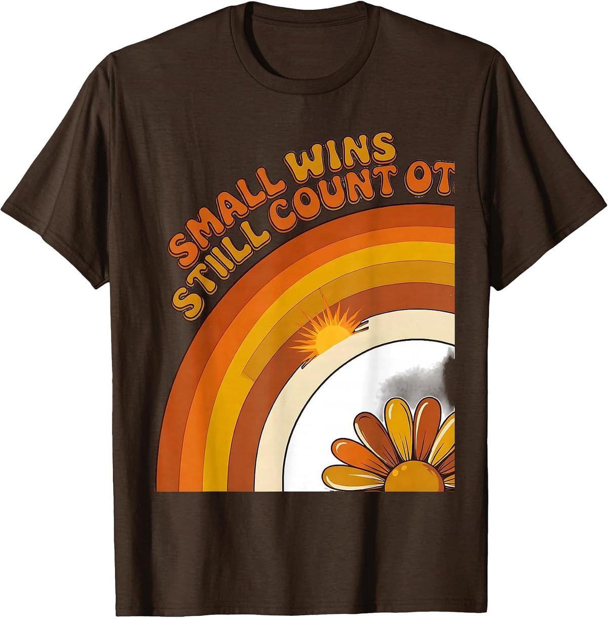 Men's Small Wins Still Count OT Retro Groovy Occupational Therapy T-Shirt - Brown