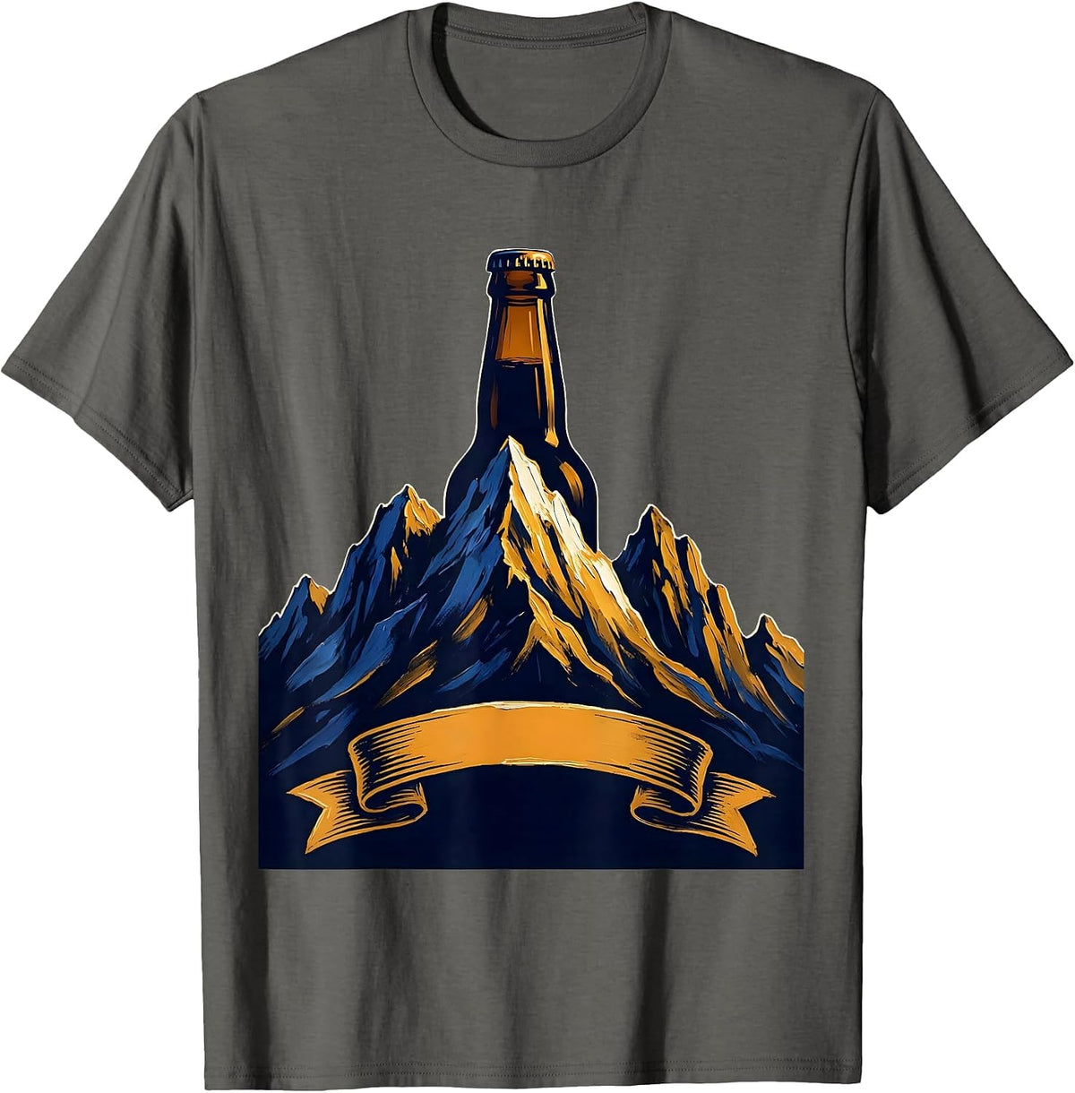 Mountain Peak Beer Bottle Graphic Tee T-Shirt - Asphalt Grey