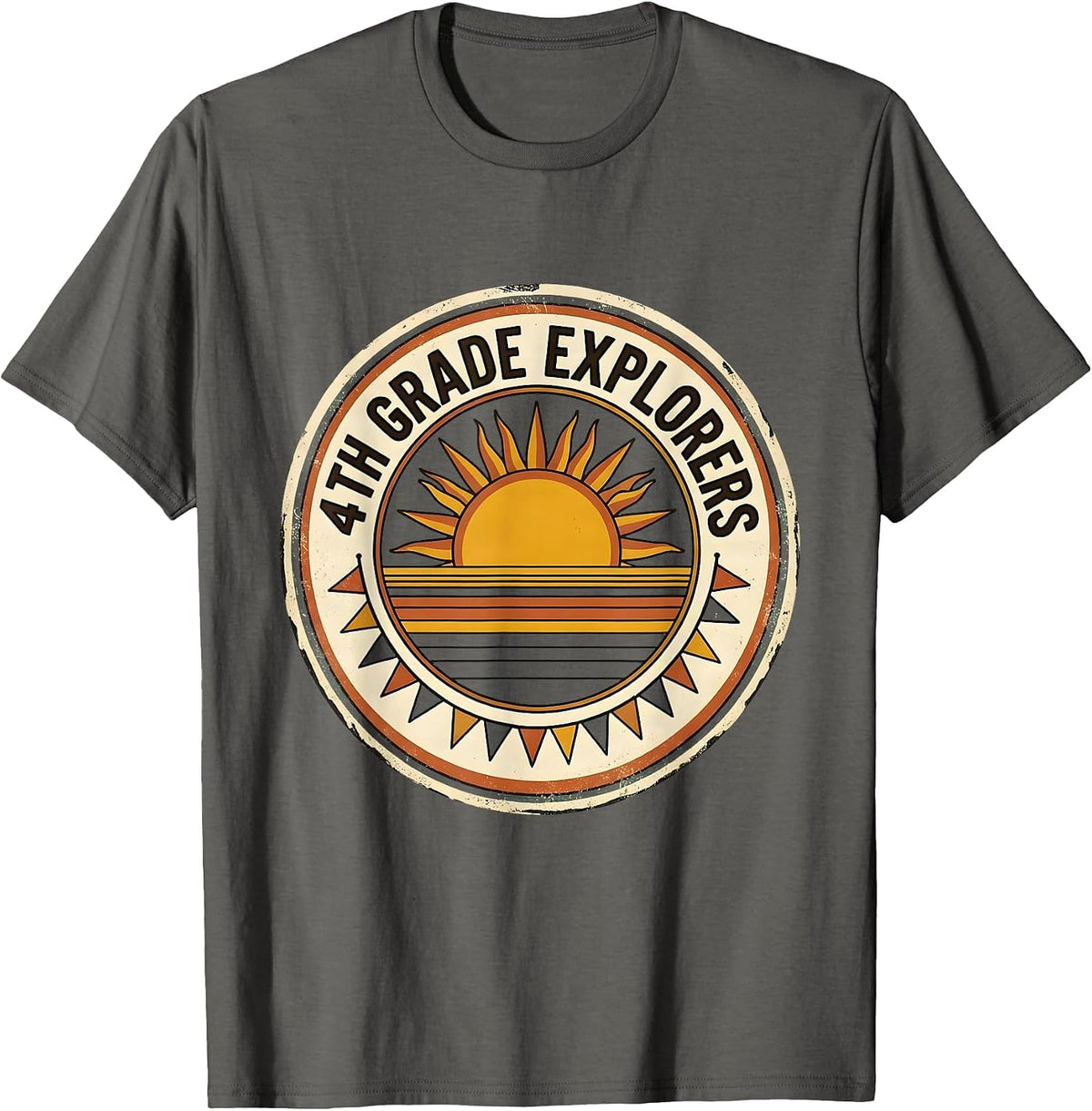 4th Grade Explorers Vintage Back To School Teacher Kids T-Shirt - Asphalt Grey