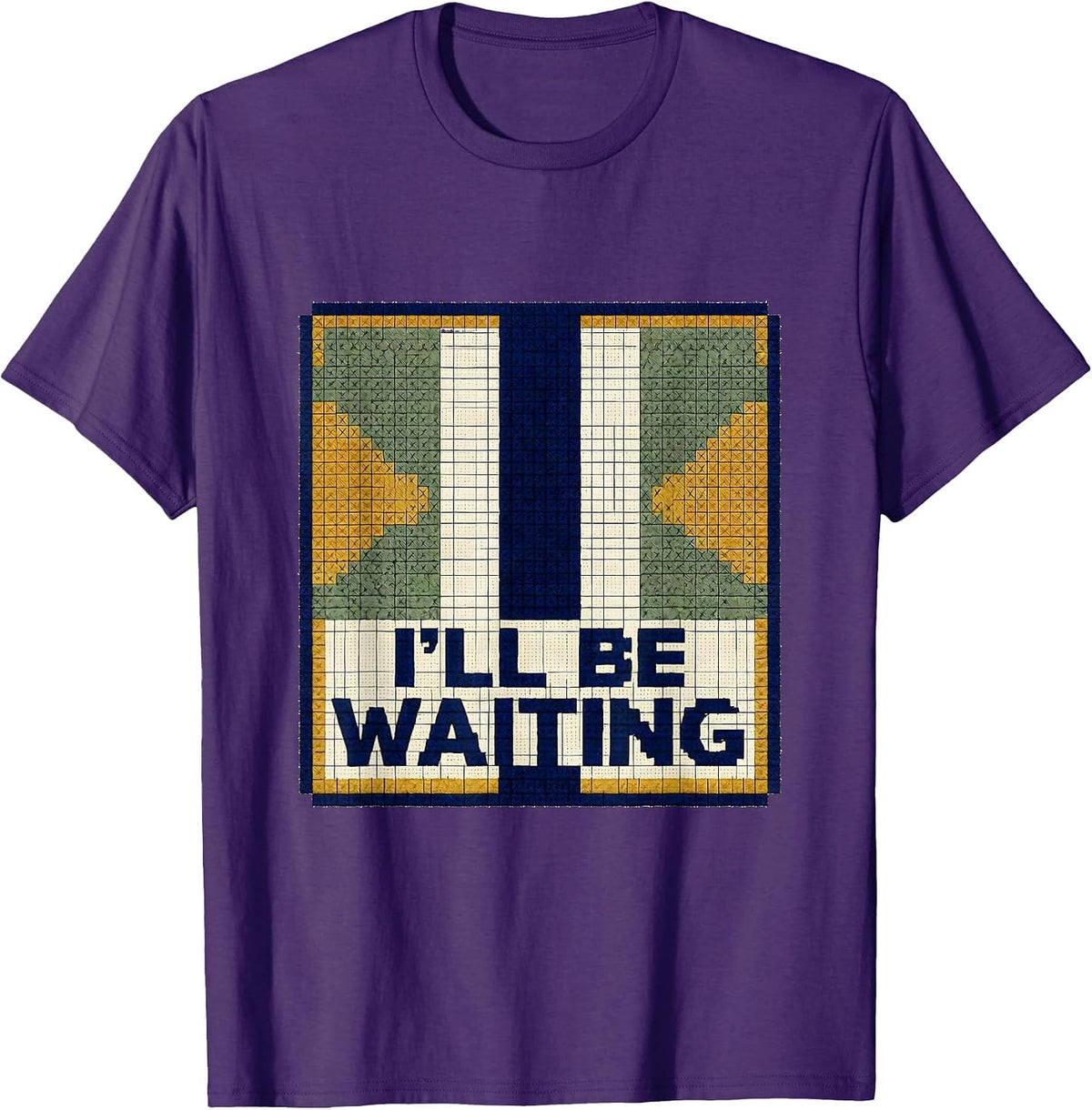 I'll Be Waiting Cross Stitch Thin Blue Line Police T-Shirt - Purple