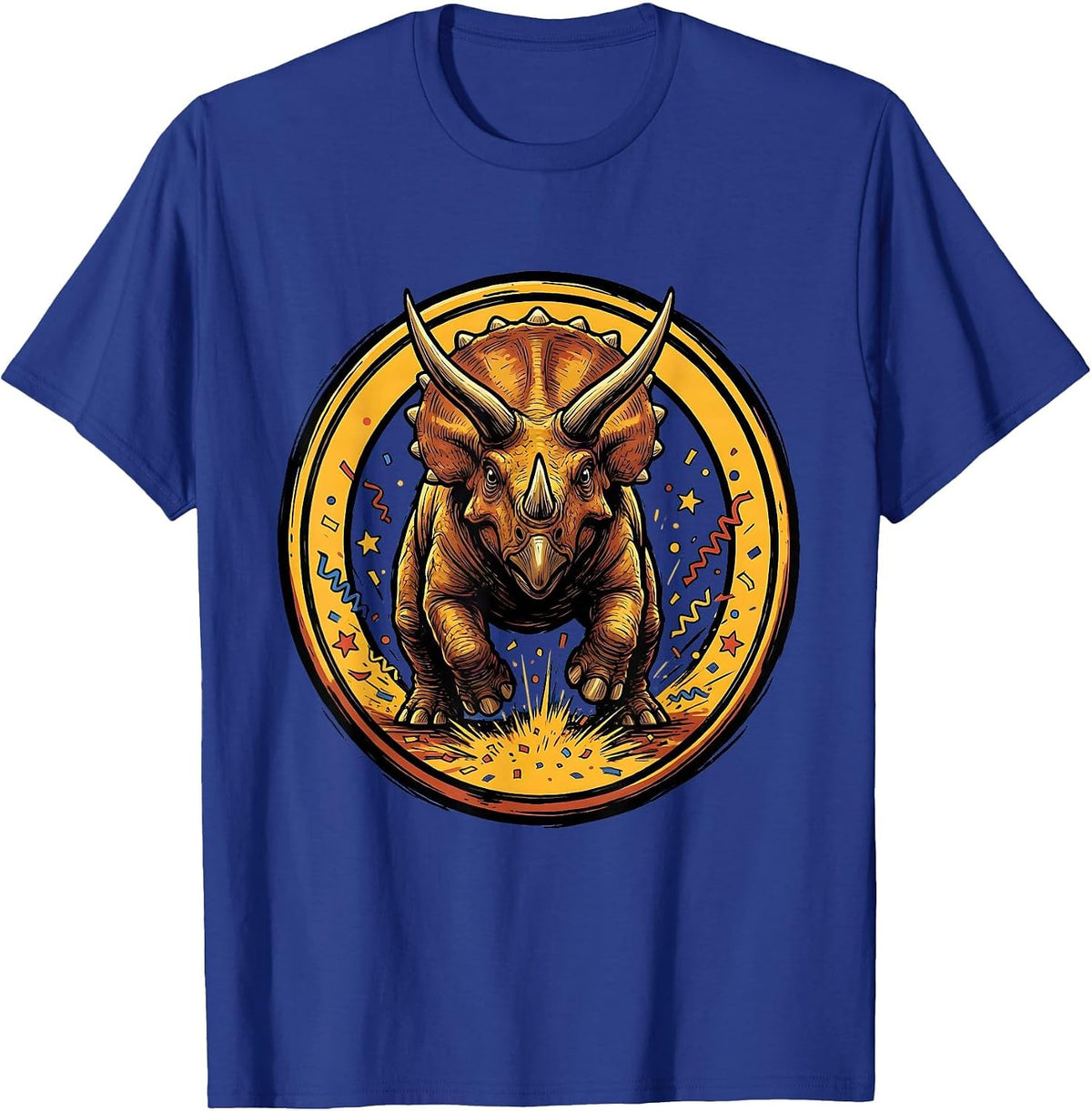Triceratops Birthday Confetti Explosion Dinosaur T-Shirt - Royal Blue