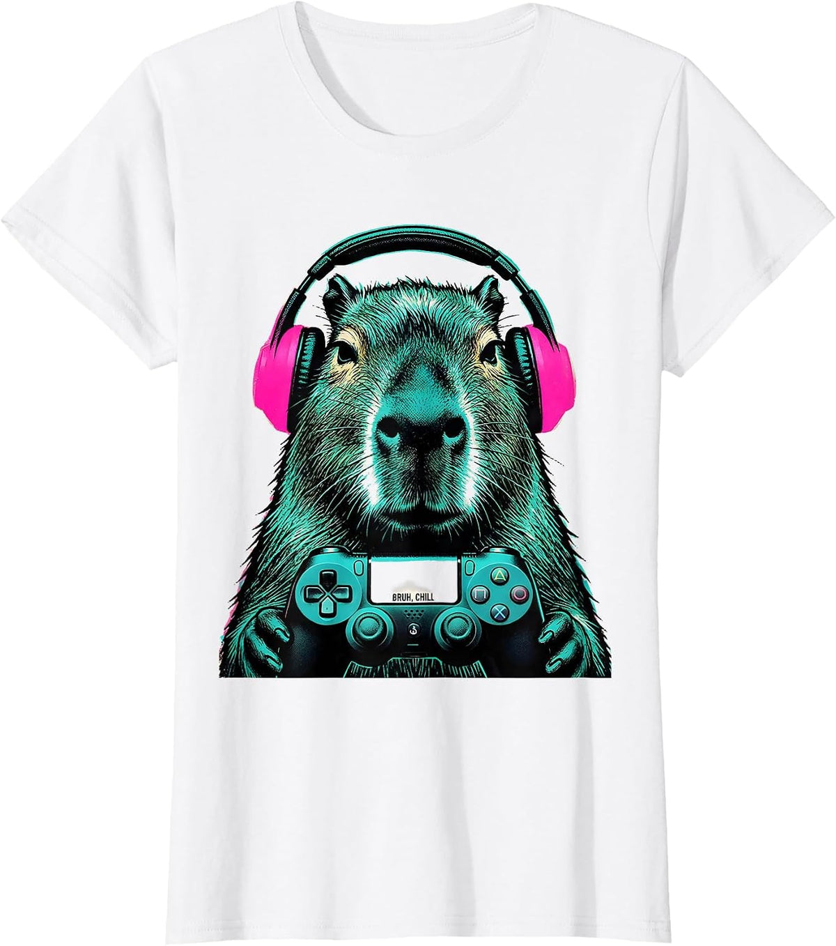 BRUH, CHILL Funny Capybara Gamer Meme Humor T-Shirt - White
