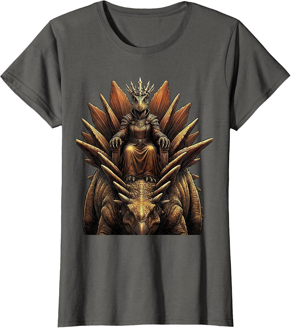Women's Queen of the Dinosaurs Stegosaurus Throne T-Shirt - Asphalt Grey