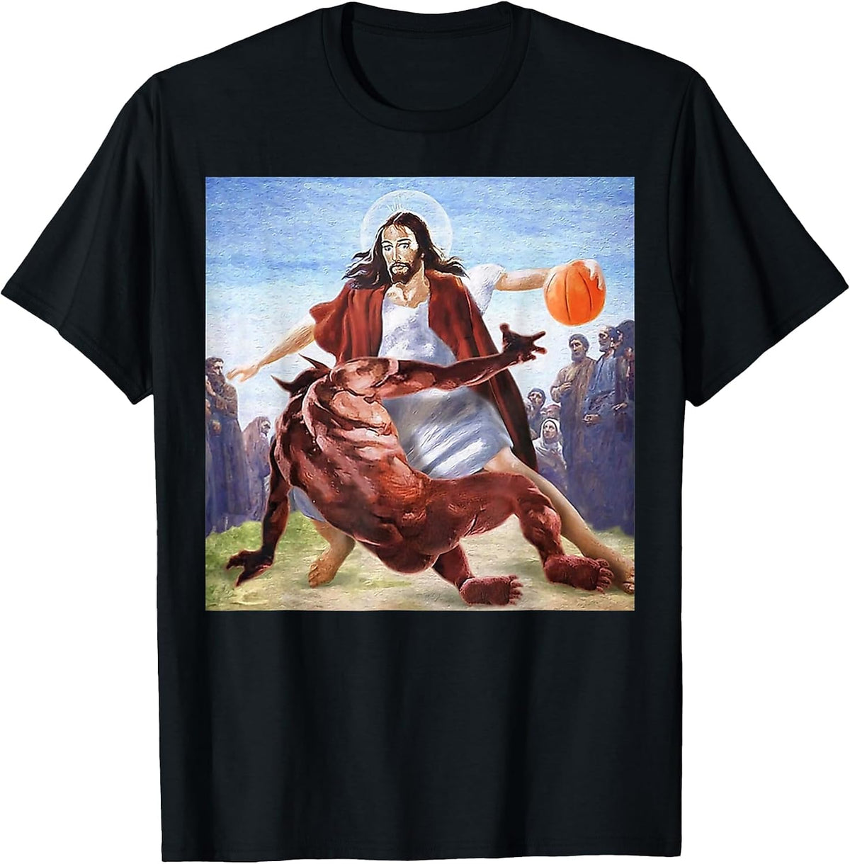 Funny Jesus Crossing Up The Devil Christian Religious T-Shirt - Black
