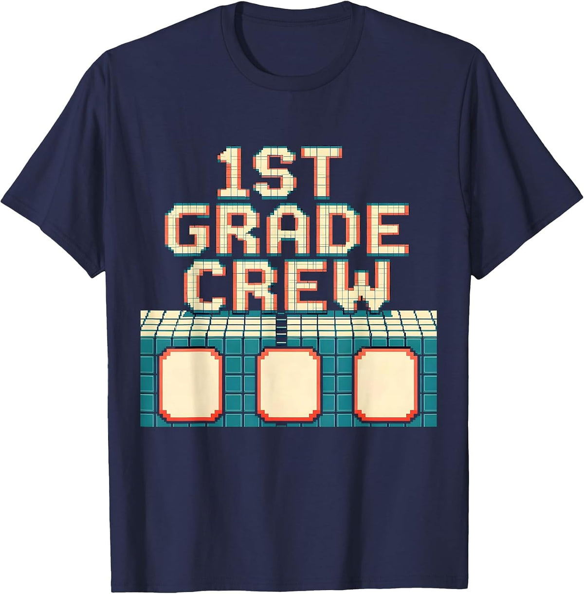 Men's 1st Grade Crew Pixel Art Back To School Grade Level Team T-Shirt - Navy Blue