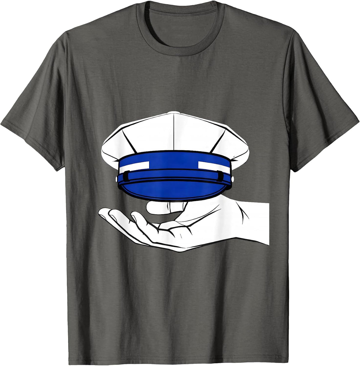 Police Patrol Cap Thin Blue Line Support Tribute T-Shirt - Asphalt Grey