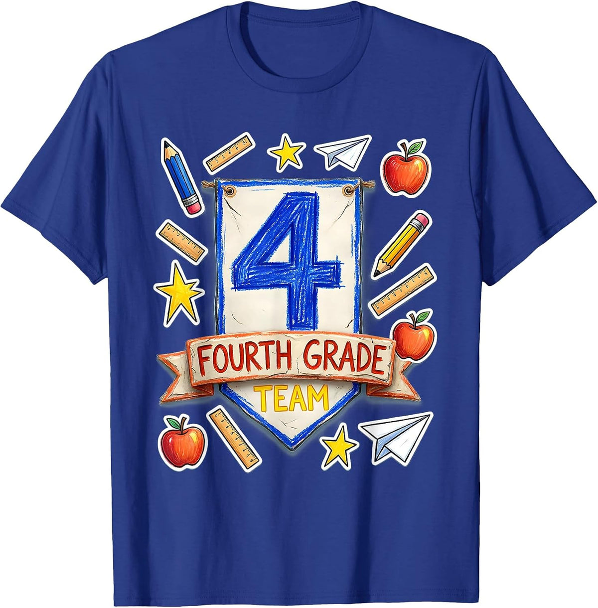 Fourth Grade Team Naive Kidcore Teacher Back to School T-Shirt - Royal Blue