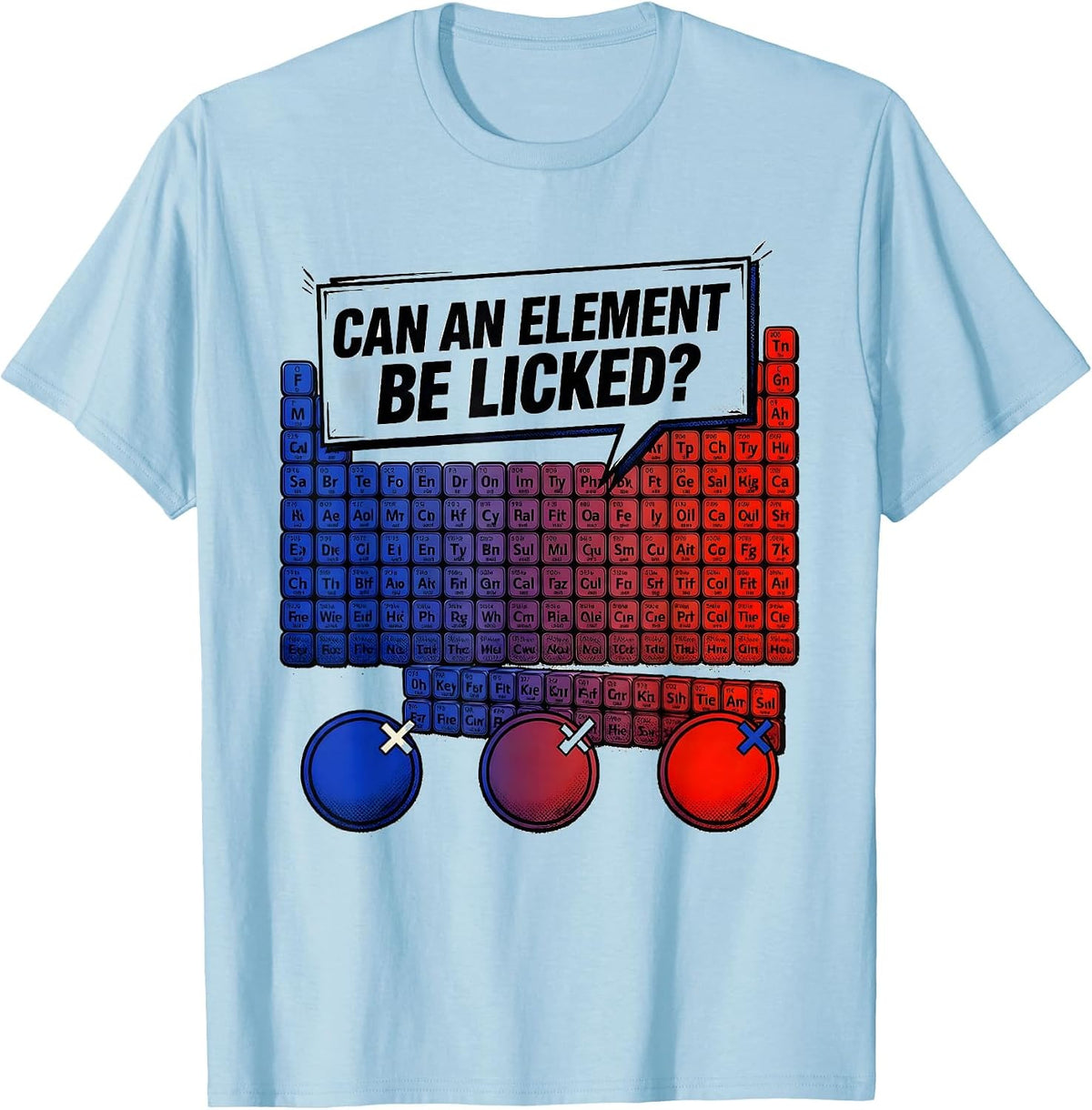 Men's Can An Element Be Licked? Funny Periodic Table Science T-Shirt - Baby Blue