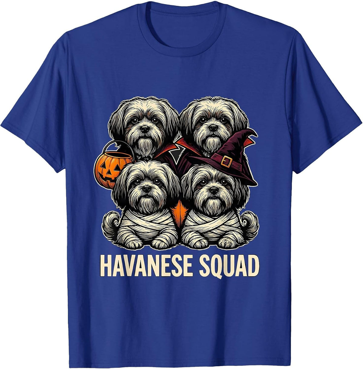 Havanese Squad Linocut Halloween Dog Owner Costume Party T-Shirt - Royal Blue