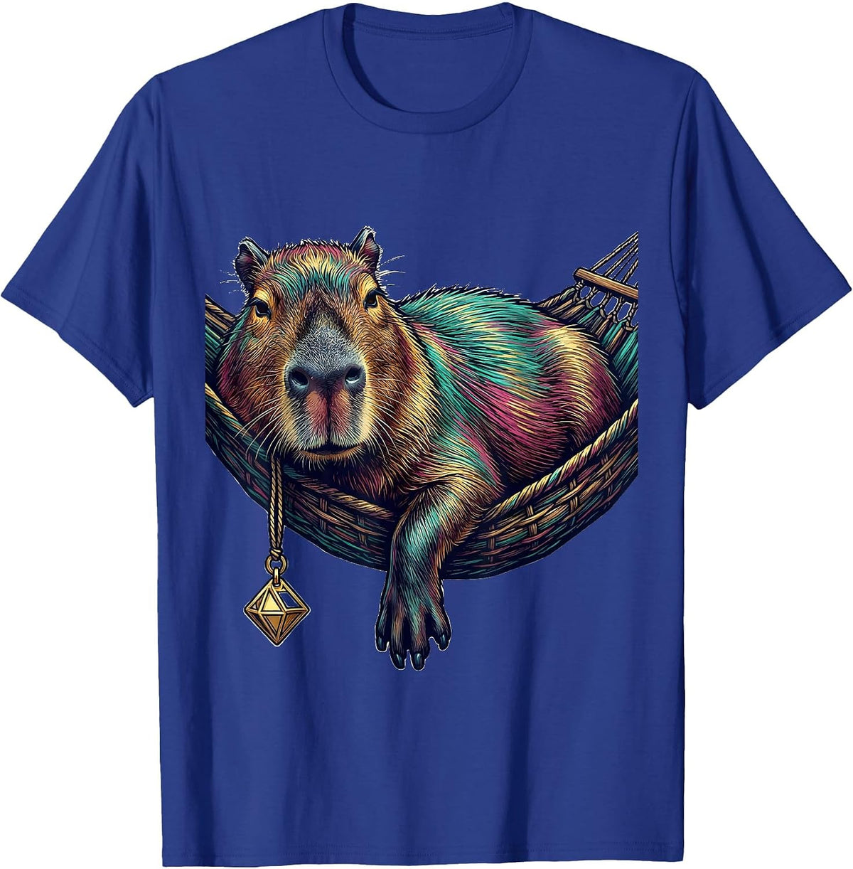 Reclining Capybara Painterly Animal Humor Graphic T-Shirt - Royal Blue