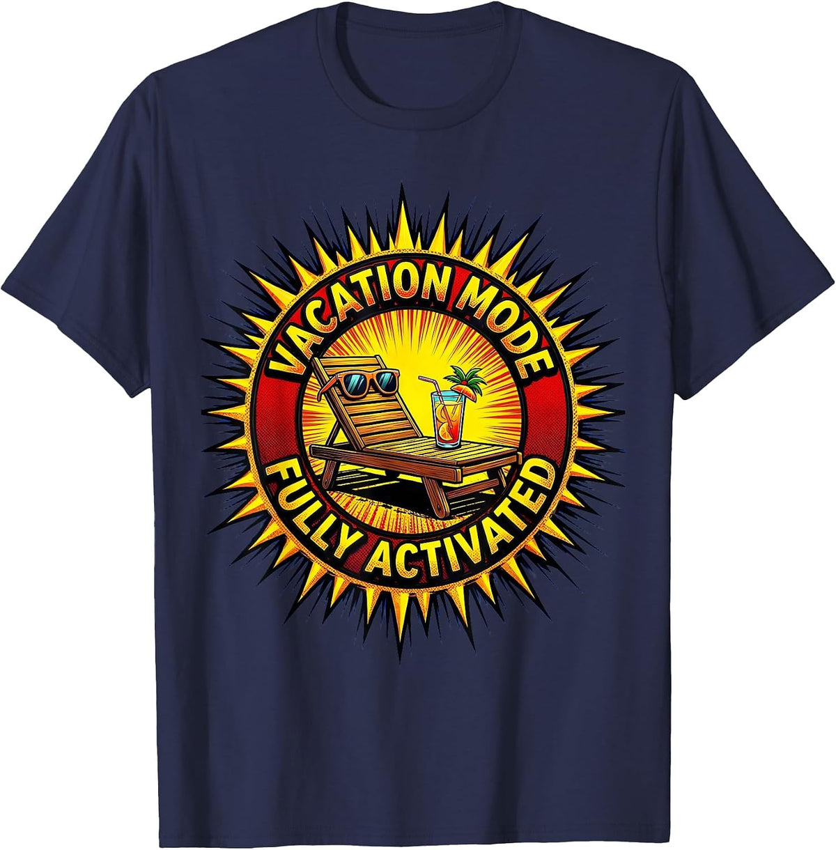 Men's Vacation Mode Fully Activated Labor Day Design T-Shirt - Navy Blue