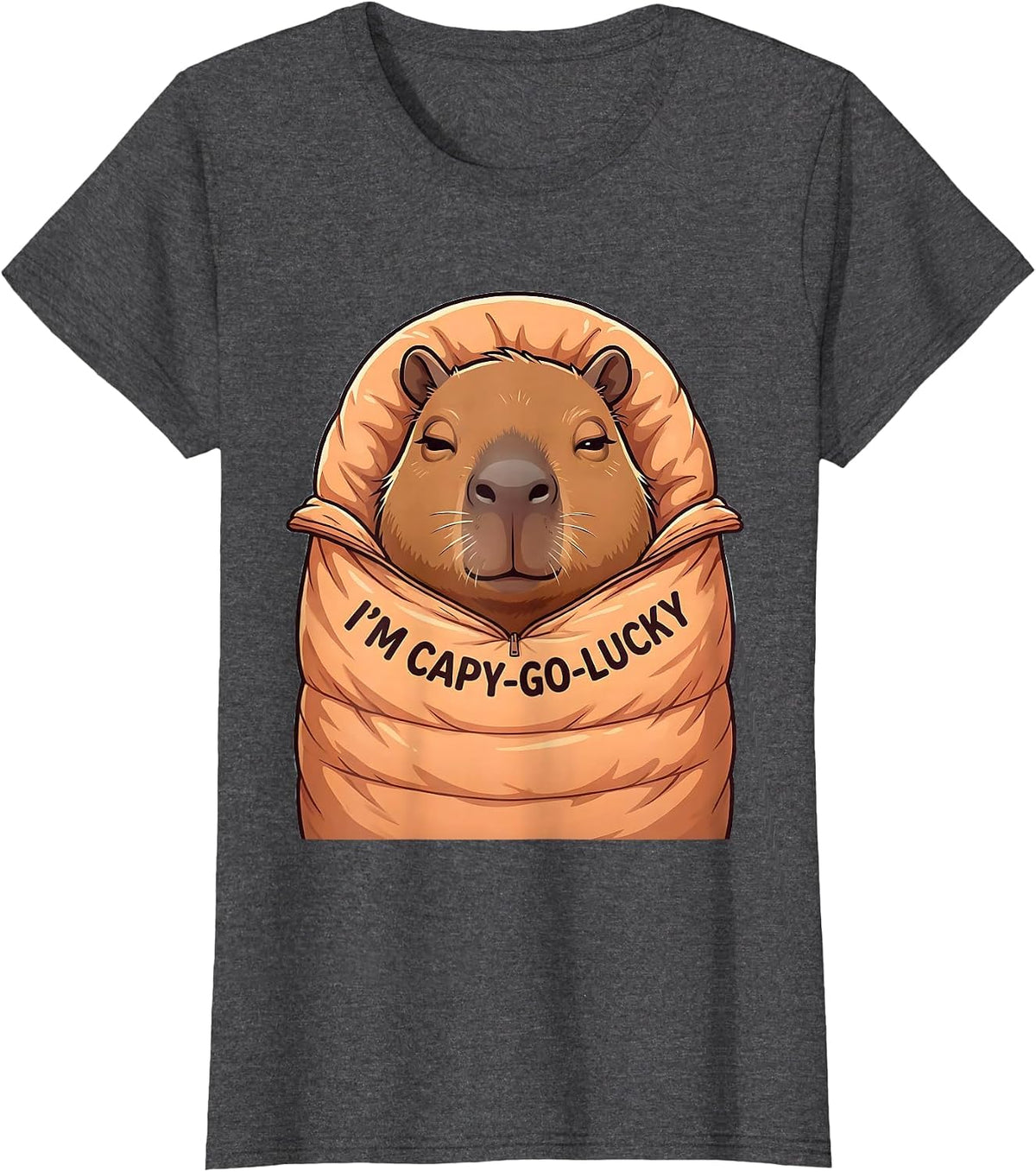 Women's I'm Capy-Go-Lucky Cute Kawaii Capybara Meme Animal Lover T-Shirt - Dark Heather Grey