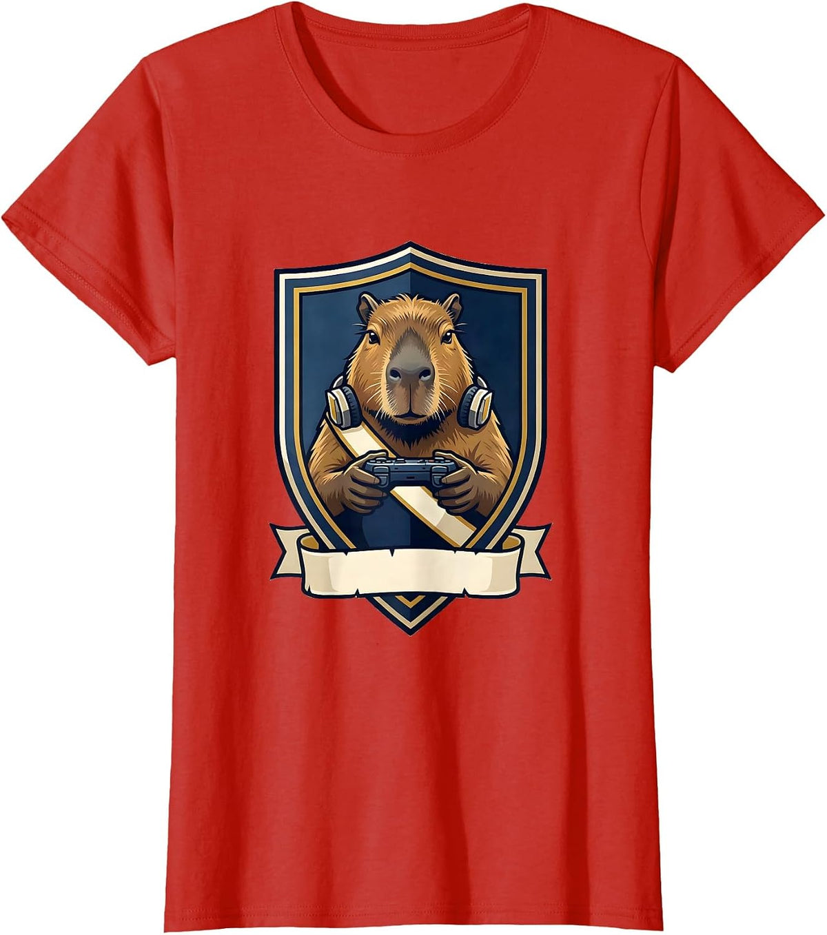 Women's Capybara Gamer Emblem Bruh Meme Humor T-Shirt - Red
