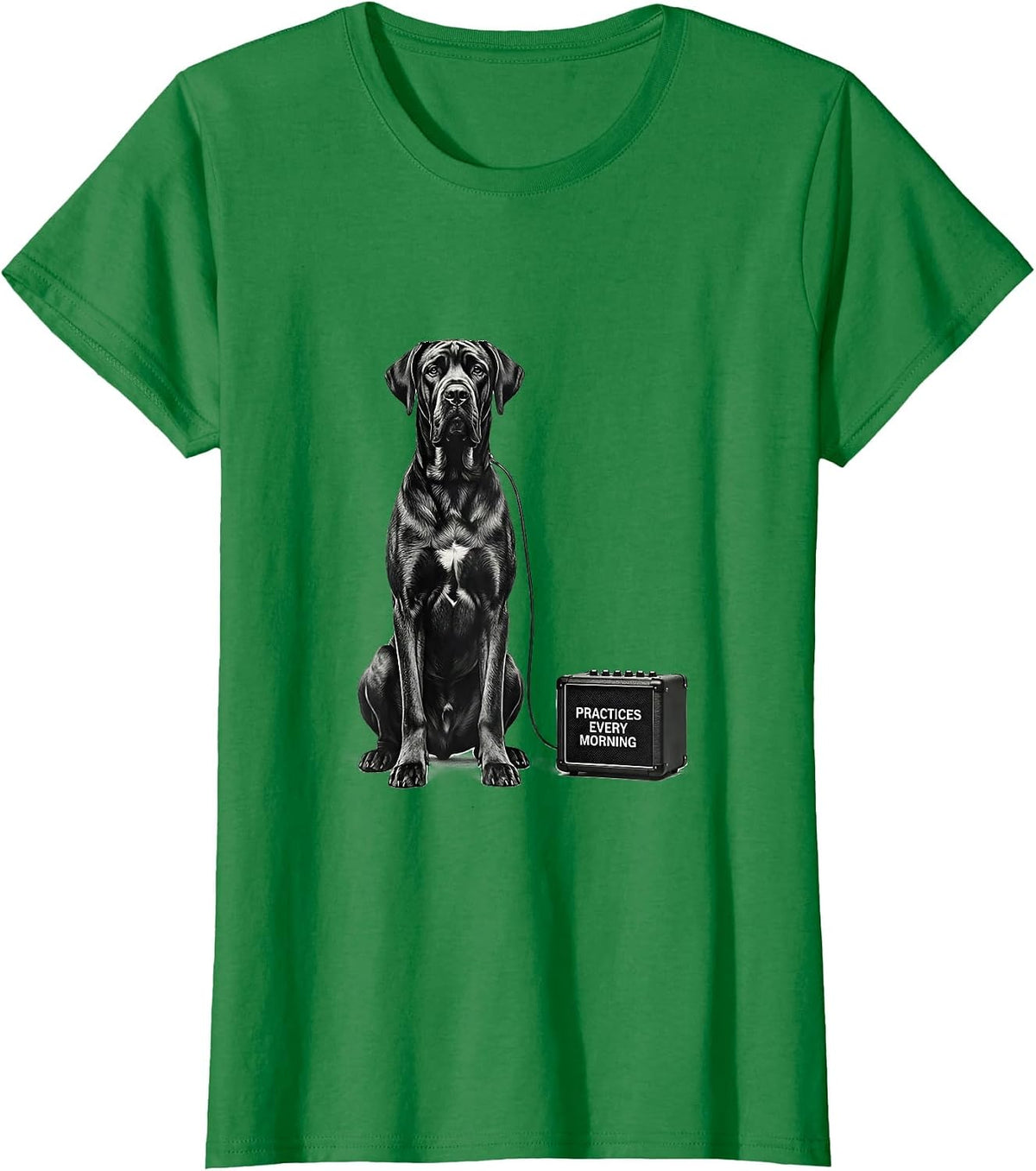 Women's Practices Every Morning Great Dane Rock Guitarist Dog Lover T-Shirt - Kelly Green