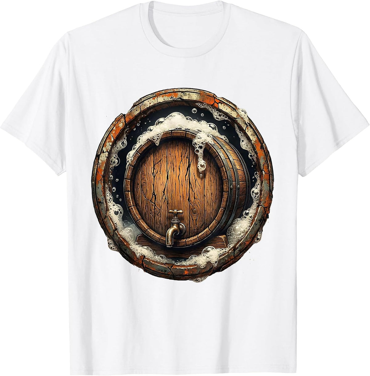 Men's Vintage Barrel Tap Prost Beer Illustration T-Shirt - White