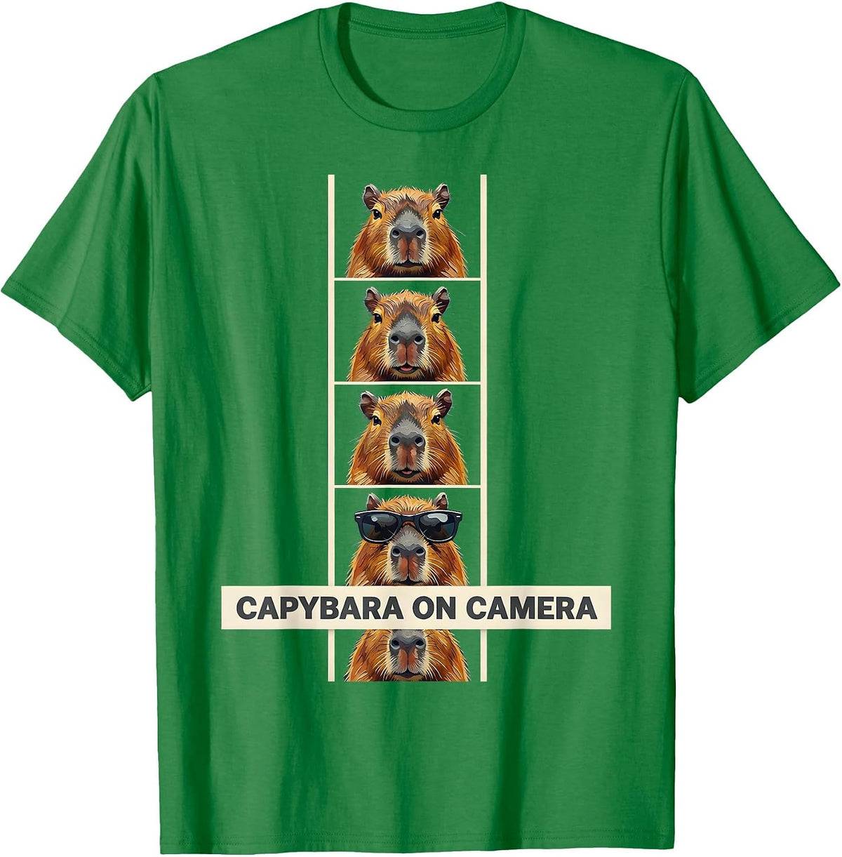 Men's Capybara On Camera Funny Animal Portrait Photobooth Humor T-Shirt - Kelly Green