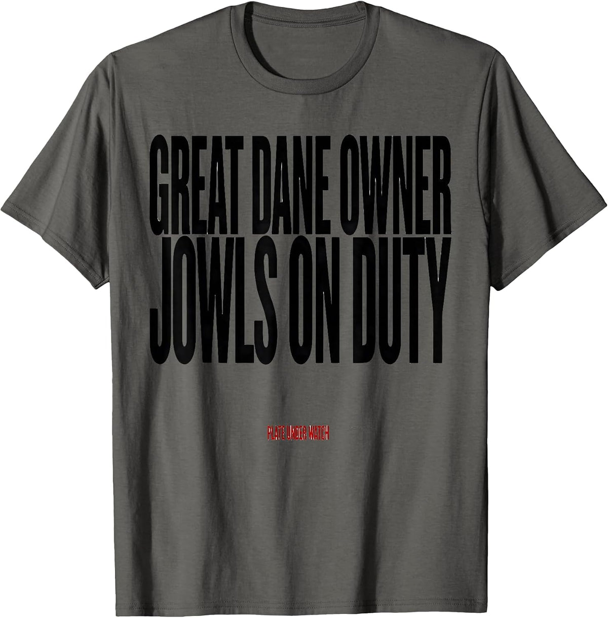 Great Dane Owner: Jowls On Duty, Plate Under Watch Dog Dad T-Shirt - Asphalt Grey