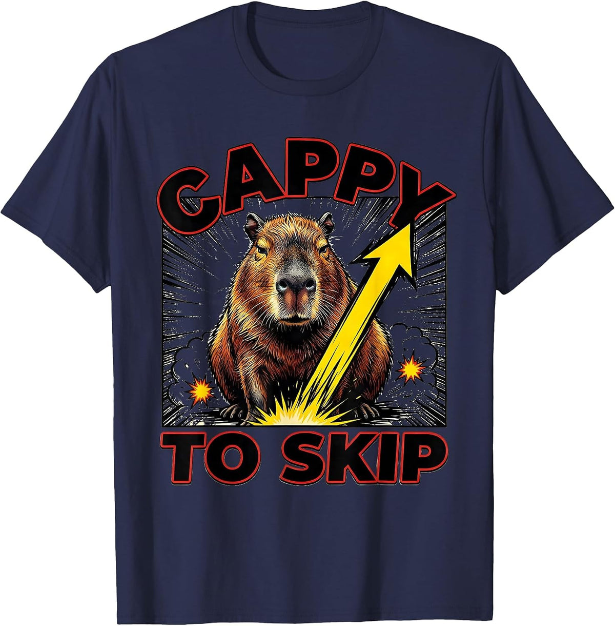 cappy to skip Funny Capybara Comic Book Animal Meme Humor T-Shirt - Navy Blue