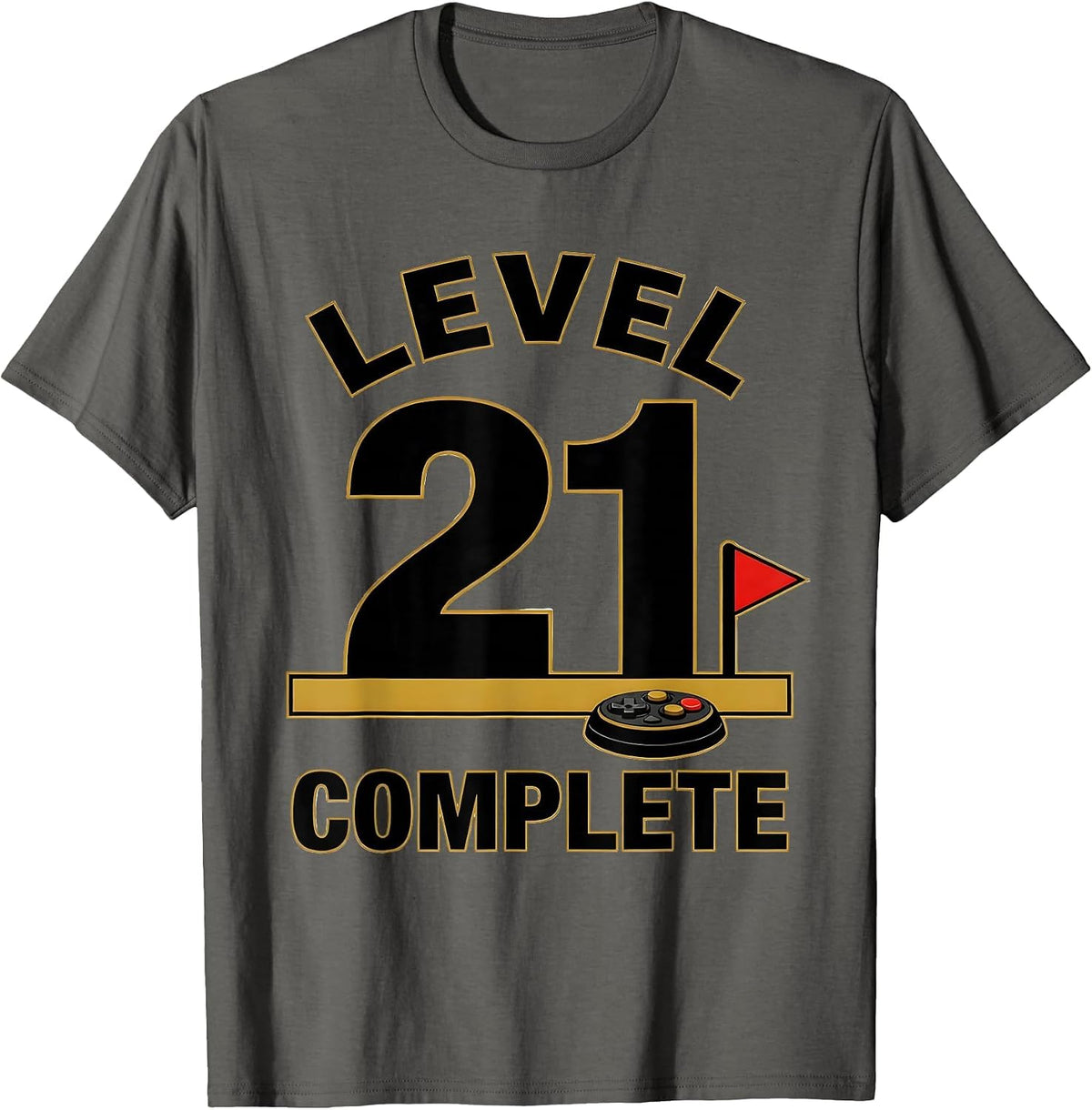 Men's Level 21 Complete Gamer Milestone Birthday Celebration T-Shirt - Asphalt Grey