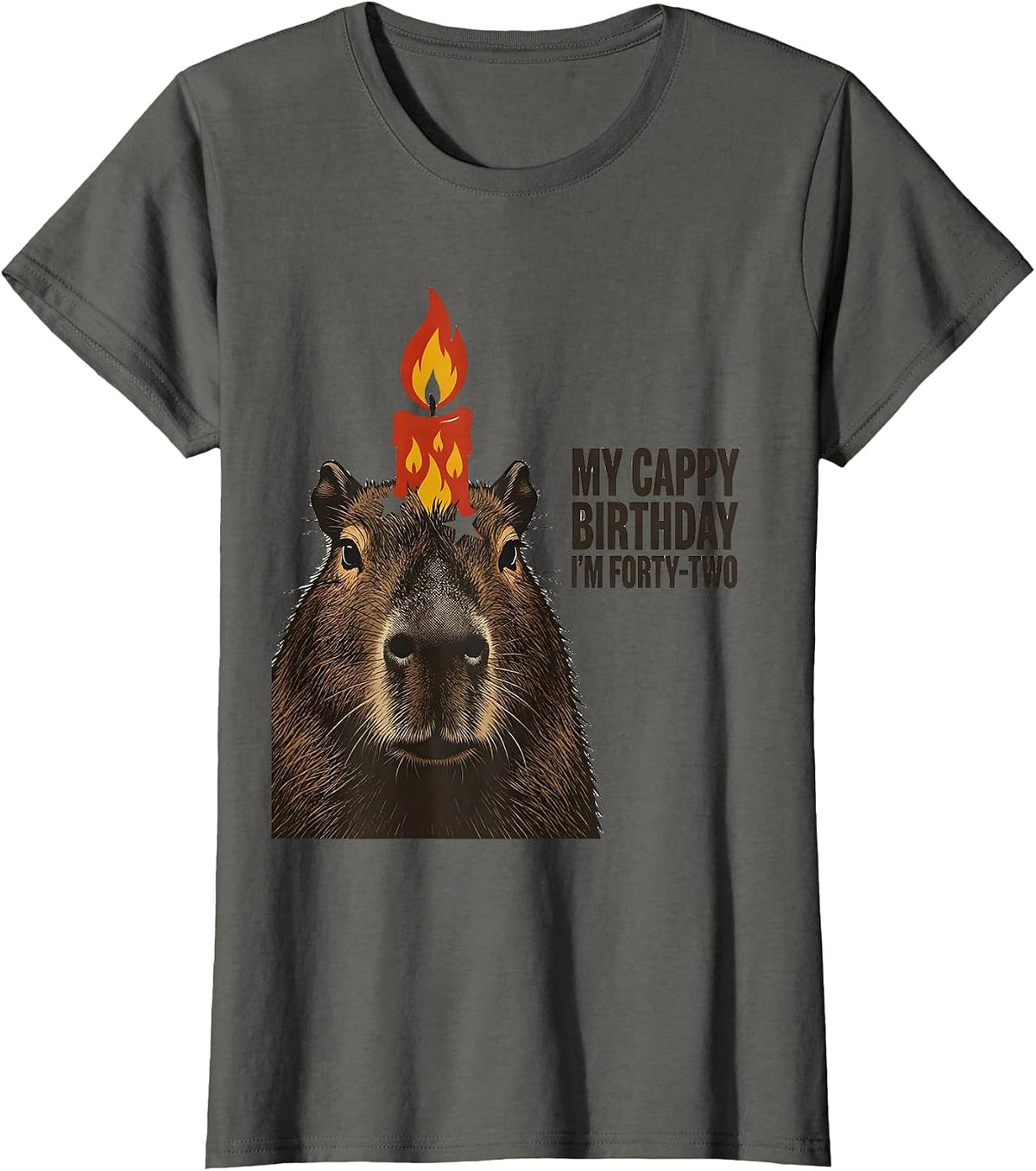 Women's My Cappy Birthday, I'm Forty-Two Cute Kawaii Capybara T-Shirt - Asphalt Grey