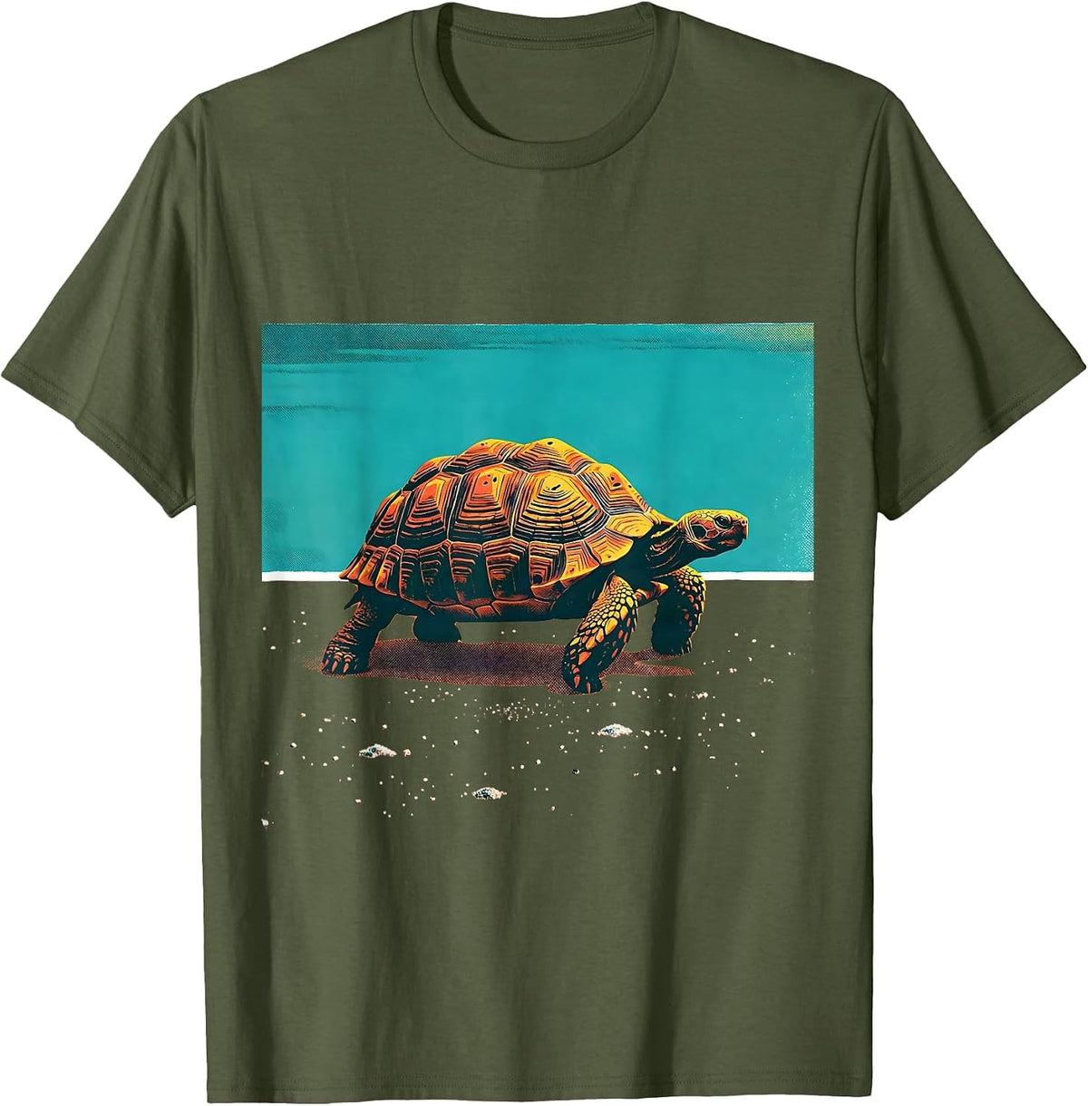 Off-Center Tortoise Risograph Beach Humor Animal Lover T-Shirt - Olive Green