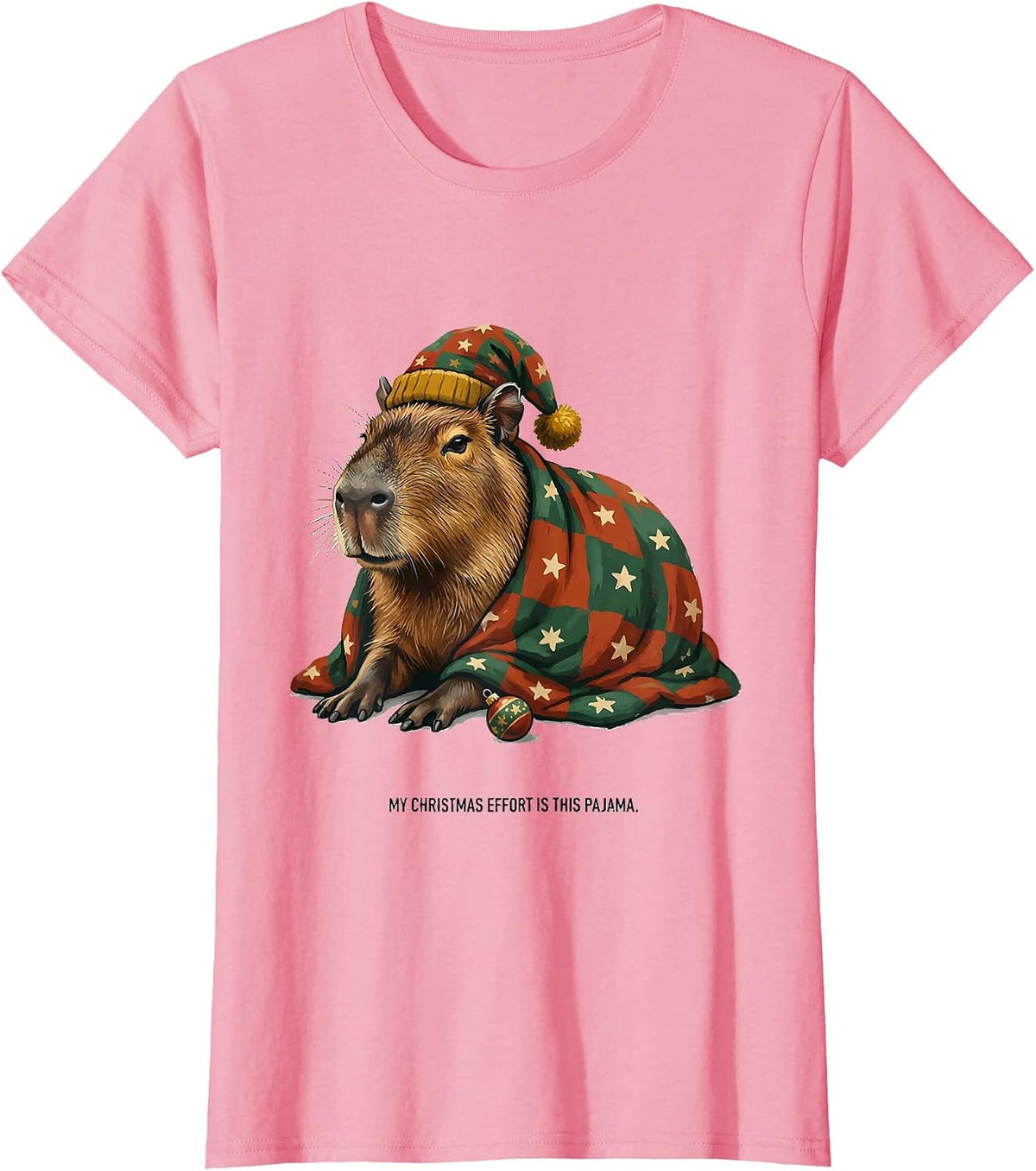 Women's My Christmas Effort Is This Pajama Funny Capybara Christmas T-Shirt - Pink