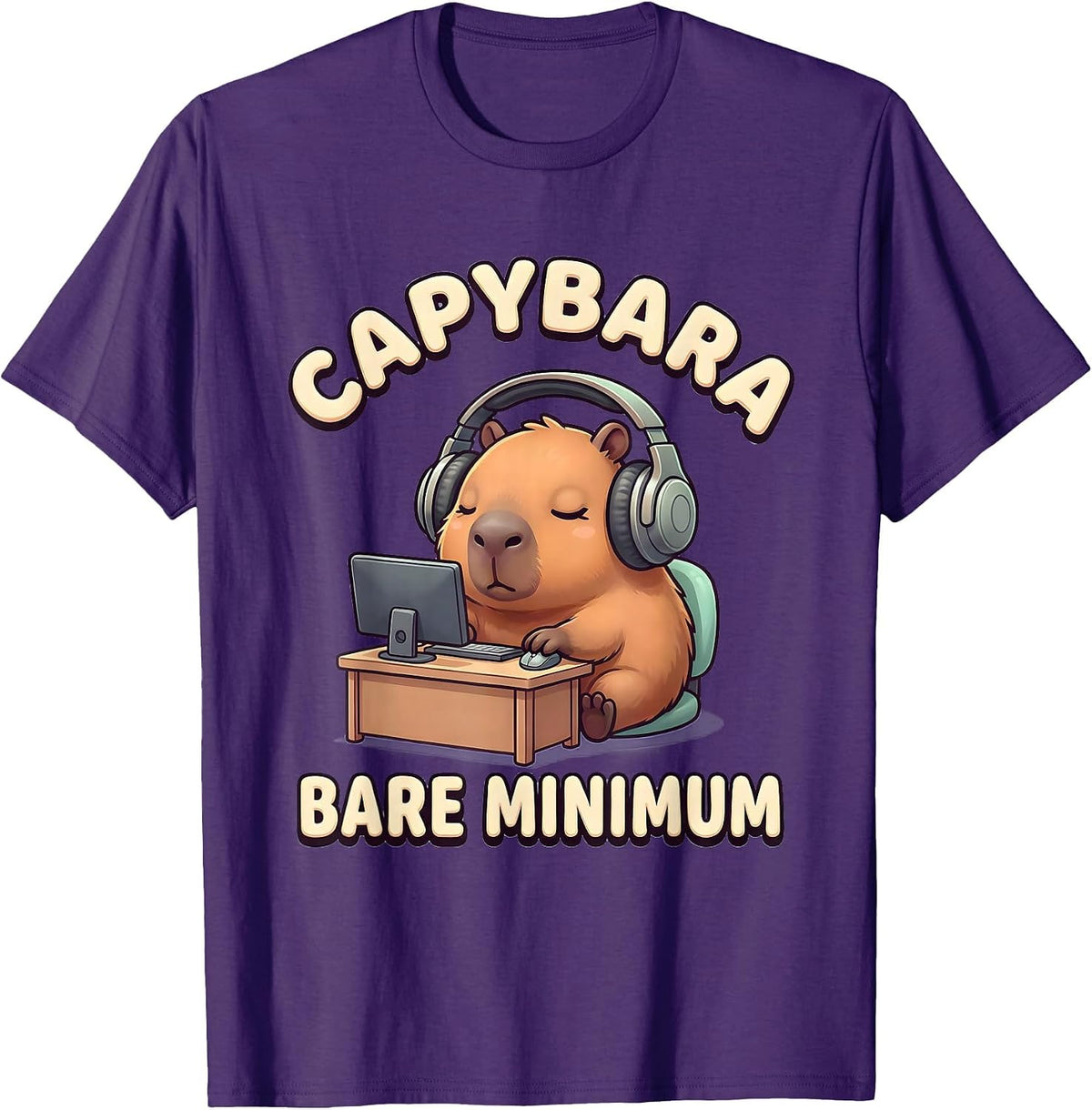 Men's Capybara Bare Minimum Cute Kawaii Gamer Humor Gift T-Shirt - Purple