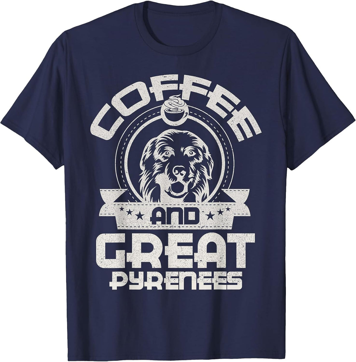 Coffee and Great Pyrenees Coffee Drinking Dog Holder Love T-Shirt - Navy Blue