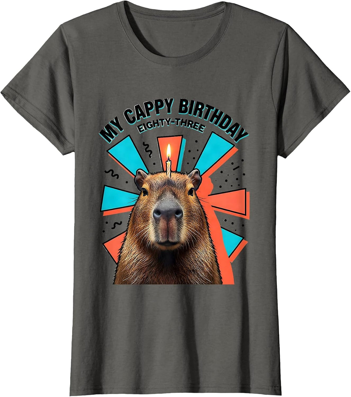 Women's My Cappy Birthday Eighty-Three Kawaii Capybara Birthday Gift T-Shirt - Asphalt Grey