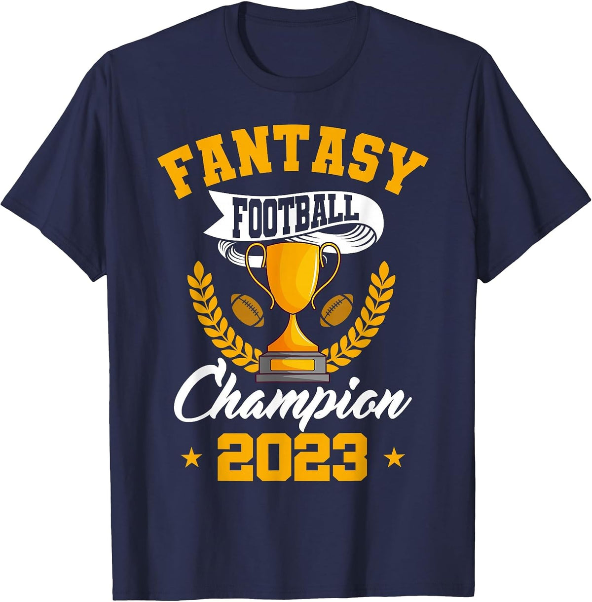 Fantasy Football Champion 2023 Golden Trophy T-Shirt - Navy Blue