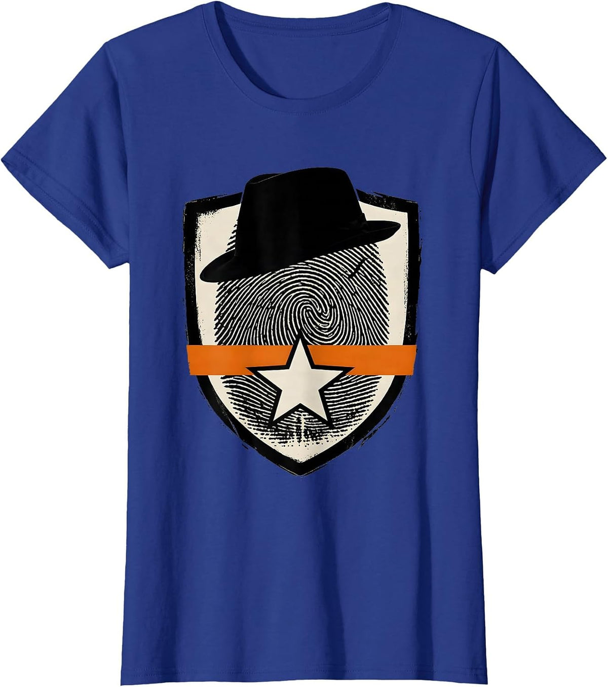 Women's Brutalist Shield Detective Fingerprint Halloween Costume T-Shirt - Royal Blue