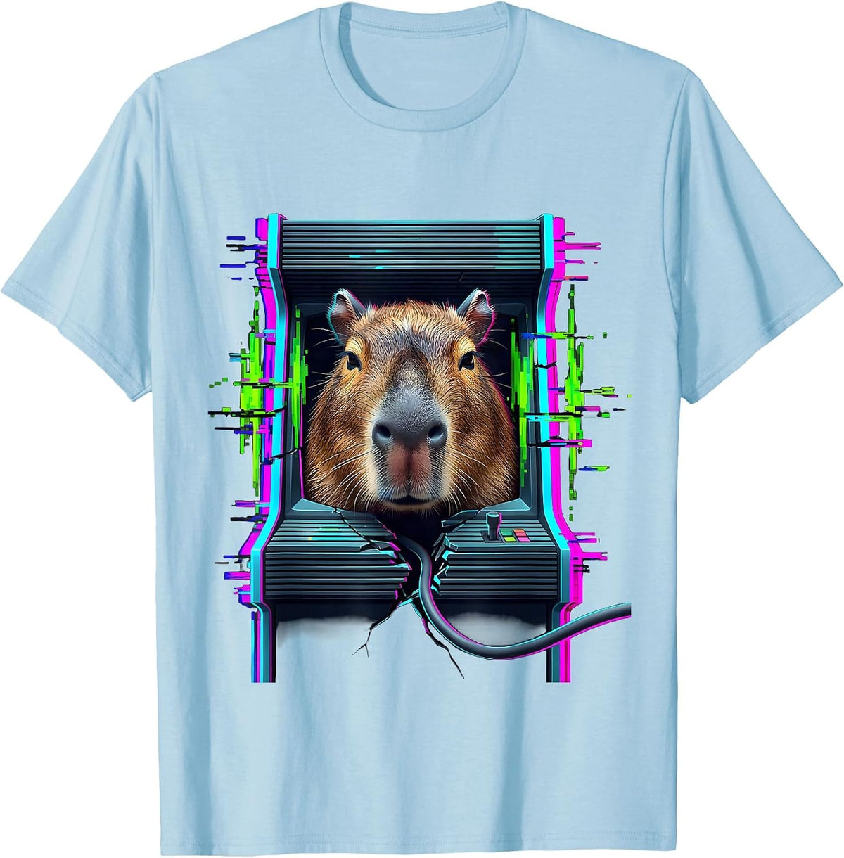 Men's Capybara Glitch Gamer Meme Humor Funny T-Shirt - Baby Blue