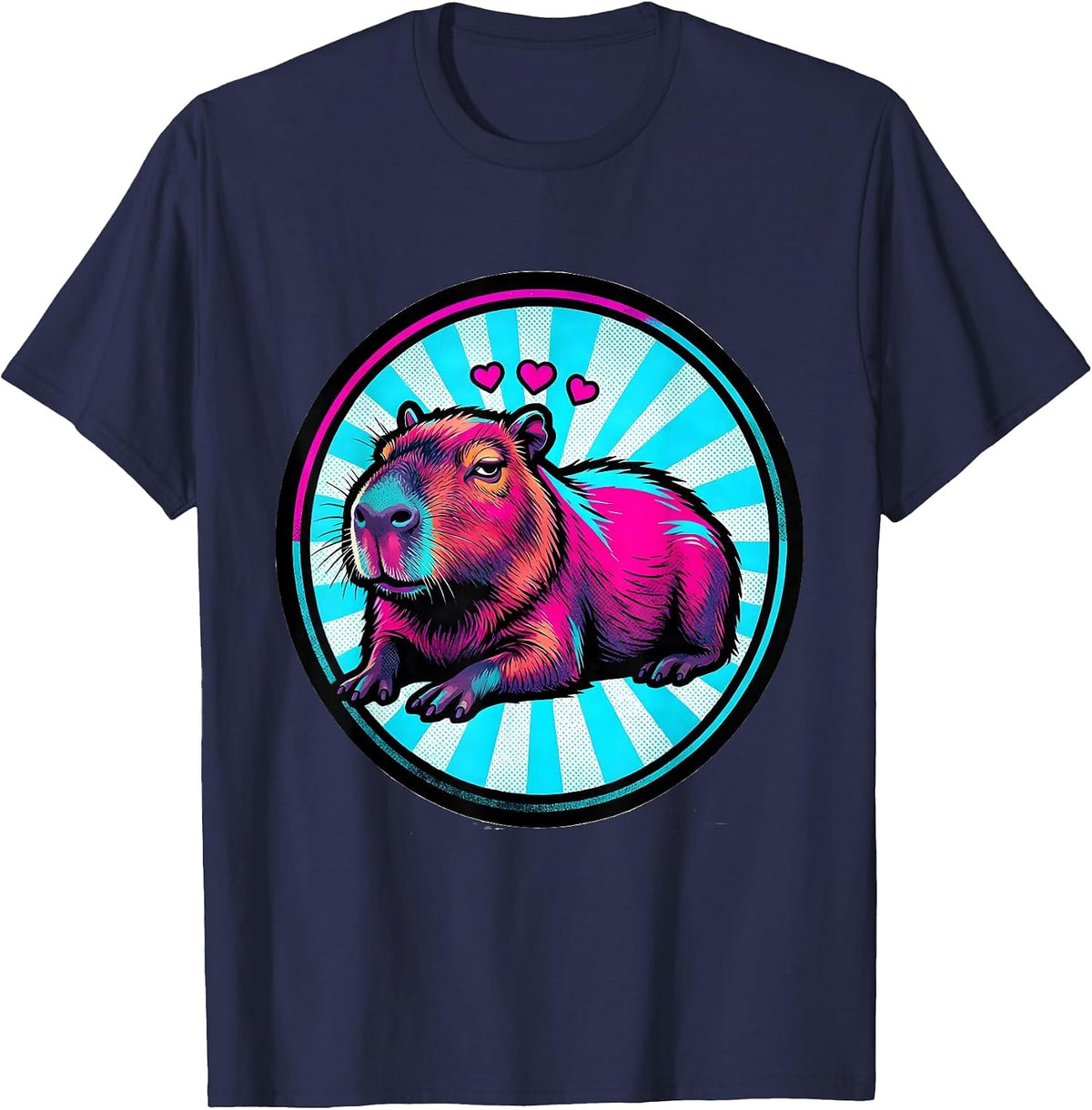 Men's Capybara Pop Art Meme Humor Funny Animal Fan T-Shirt - Navy Blue